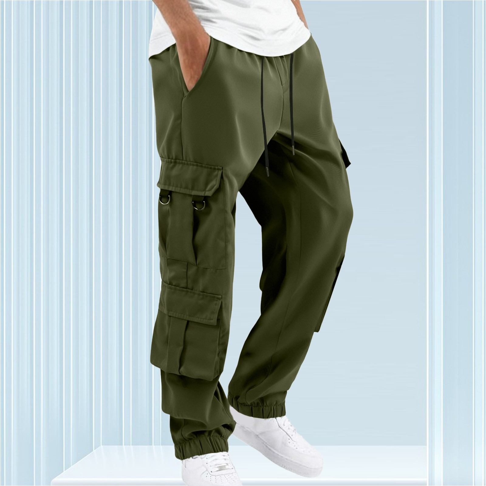 thumbnail image 2 of Pantalones cargo para hombre - Pantalones de chándal de pana para exterior - Poliéster, corte cónico, bolsillos utilitarios, tallas S-XXL, 2 of 8
